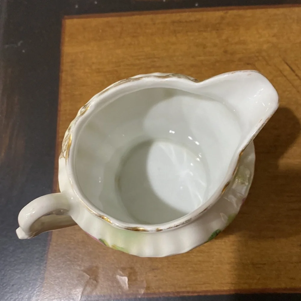 Antique Leuchtenburg Germany Porcelain Lusterware Roses Creamer & Sugar Bowl!